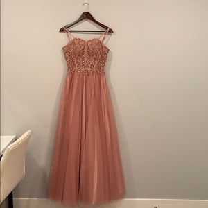 beautiful pink strapless prom dress